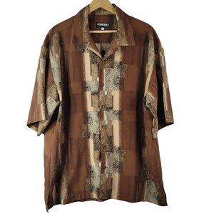 Mench Platinum Button Shirt Brown XXL Short Sleeve Collar Club Dance 90S Geo VTG